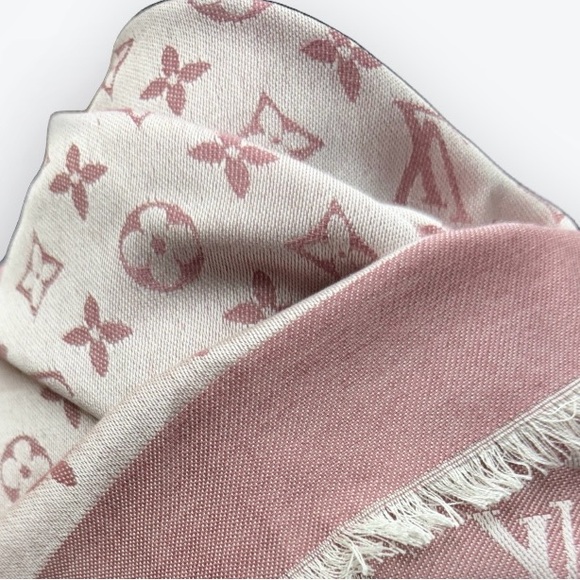 Auth Louis Vuitton Monogram Shine Rose Pink Ivory Shawl LV Wrap Stole Scarf - Picture 13 of 15